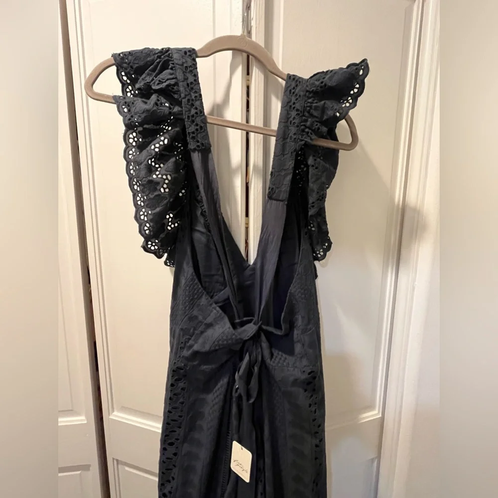 Free People Mikayla Ruffled V-Neck Jumpsuit in Midnight - Picture 8 of 13
